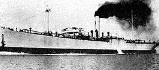Archive photograph of the Tamahoko Maru at sea, smoke pouring from its funnel